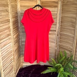 (xl) Eliza J red lace decorative collar dress short sleeve between midi and mini